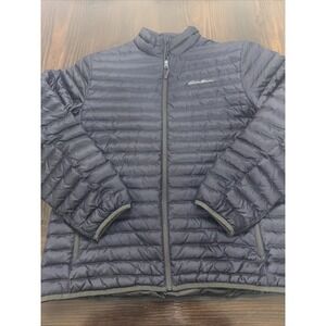 Eddie Bauer Down Puffer Coat Mens Large Blue Quilted Jacket Full Zip EB700